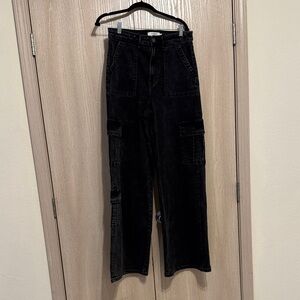 Elegant Black Wide Leg Cargo Women's Jeans